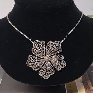 Express Silver Filigree Flower Necklace
